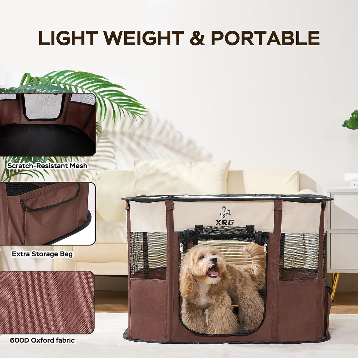 XRG Foldable Pet Playpen,Indoor Cat cage Puppy Crates L(35.4"x27.6"x23.6")