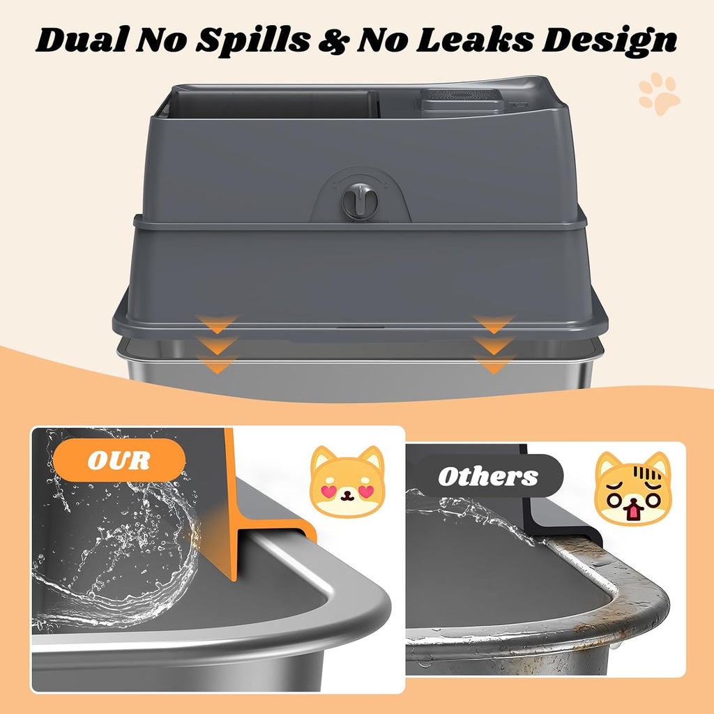 AIPERRO Enclosed Stainless Steel Cat Litter Box with Lid High Sided | Enclosure FILP-Top Metal Litter Boxes with Scoop Set for Big Cats | Odor‑Resistant | Non-Sticky, Anti-Leakage & Easy Cleaning