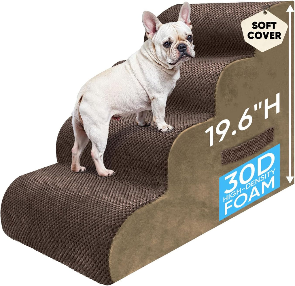 PAWSCRAT 4-Step Pet Stairs for High Beds & Sofas, 19.6''H Dog Stairs, Brown