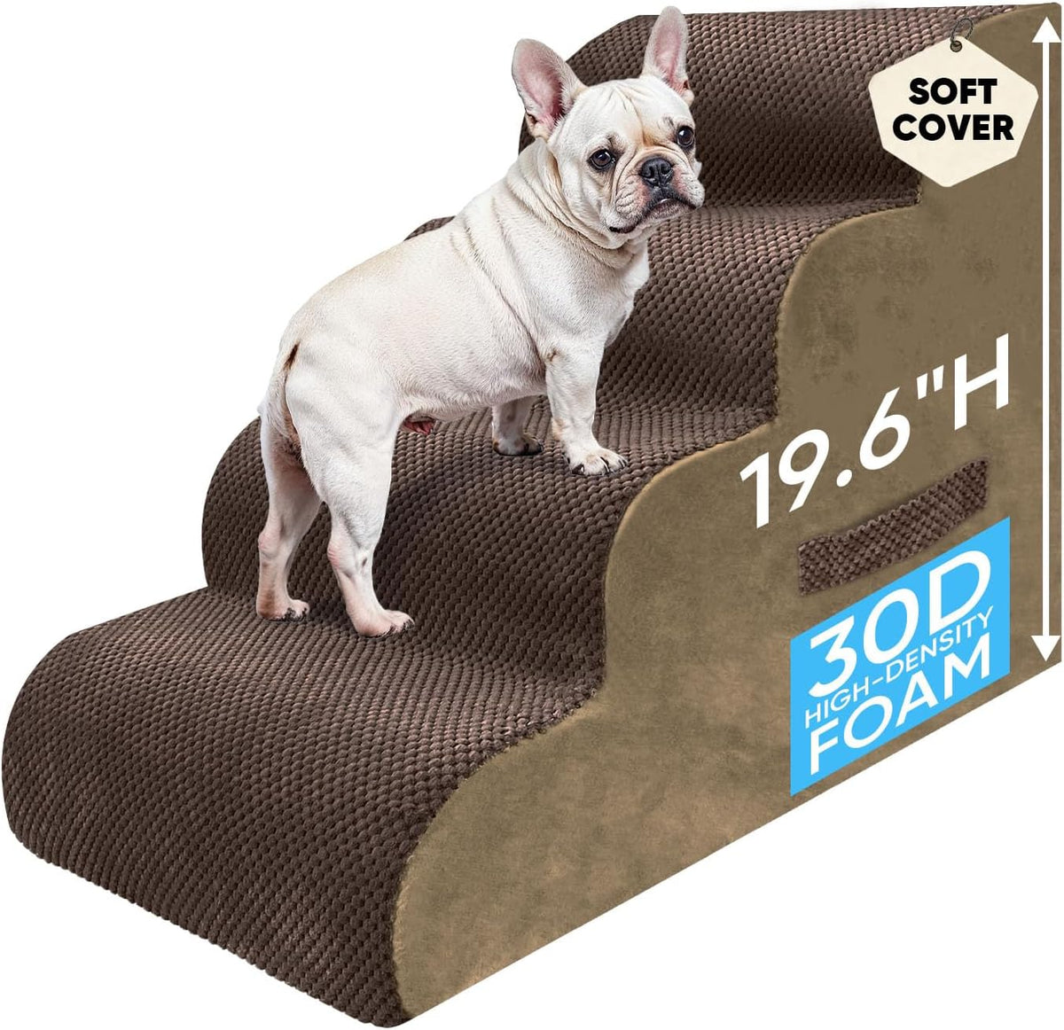 PAWSCRAT 4-Step Pet Stairs for High Beds & Sofas, 19.6''H Dog Stairs, Brown