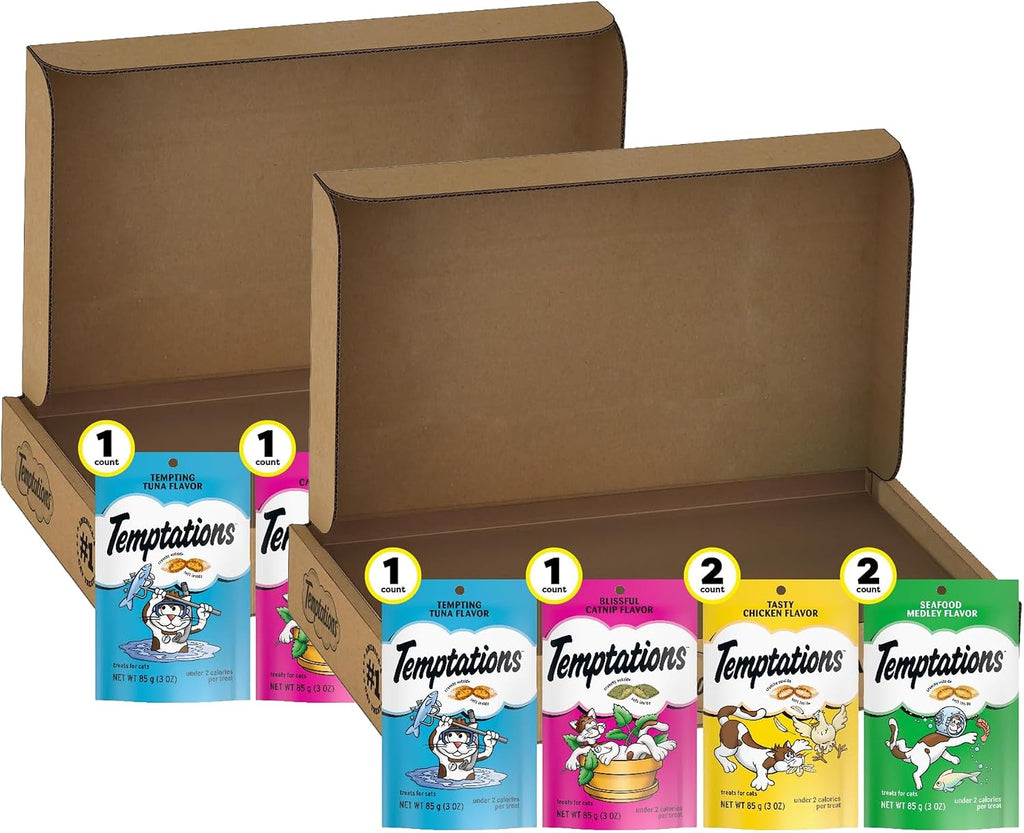 Temptations Cat Treats Classic Crunchy and Soft Feline Favorites Variety Pack,3 oz. Pouches,(Pack of 12)