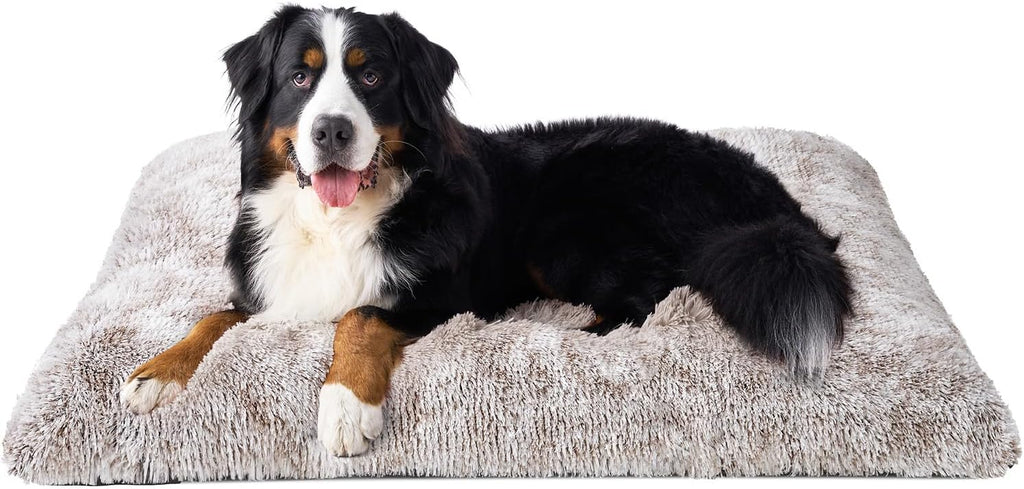 EHEYCIGA Fluffy Dog Crate Bed, Plush Extra Large Plus Dog Pillow, Brown