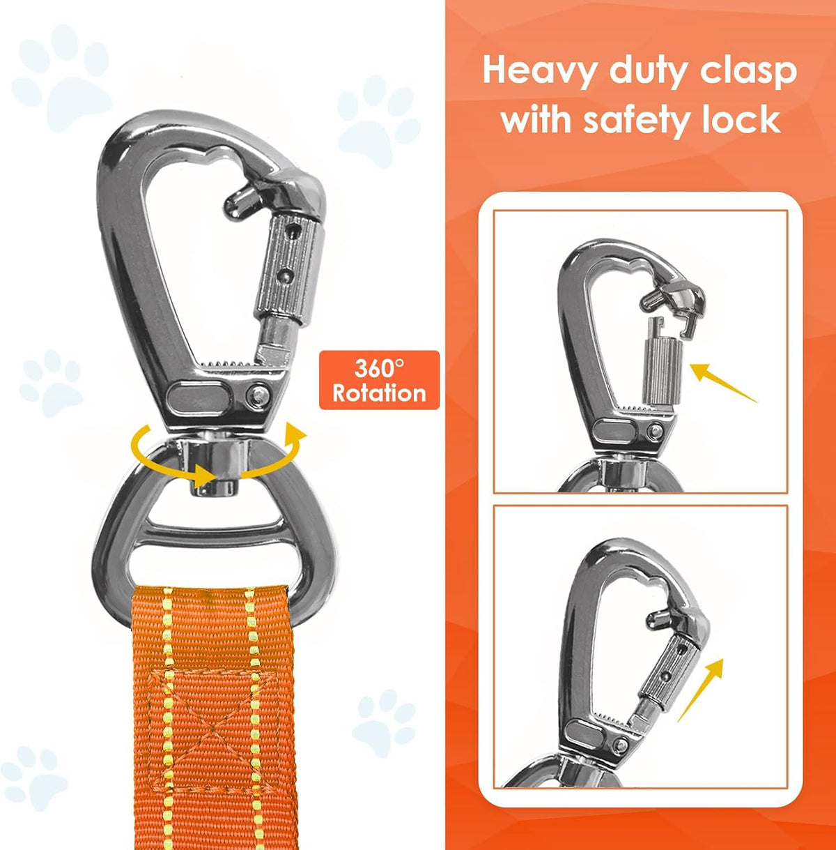 AUBELL Tactical Dog Leash Heavy Duty,4-6ft No Pull Bungee Leash,Orange