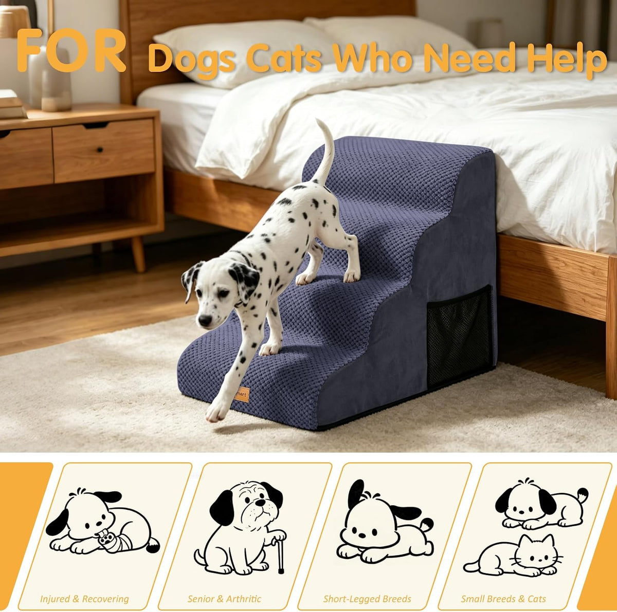 Topmart High Density Foam Dog Steps 4 Tiers, Extra Wide Deep Pet Steps
