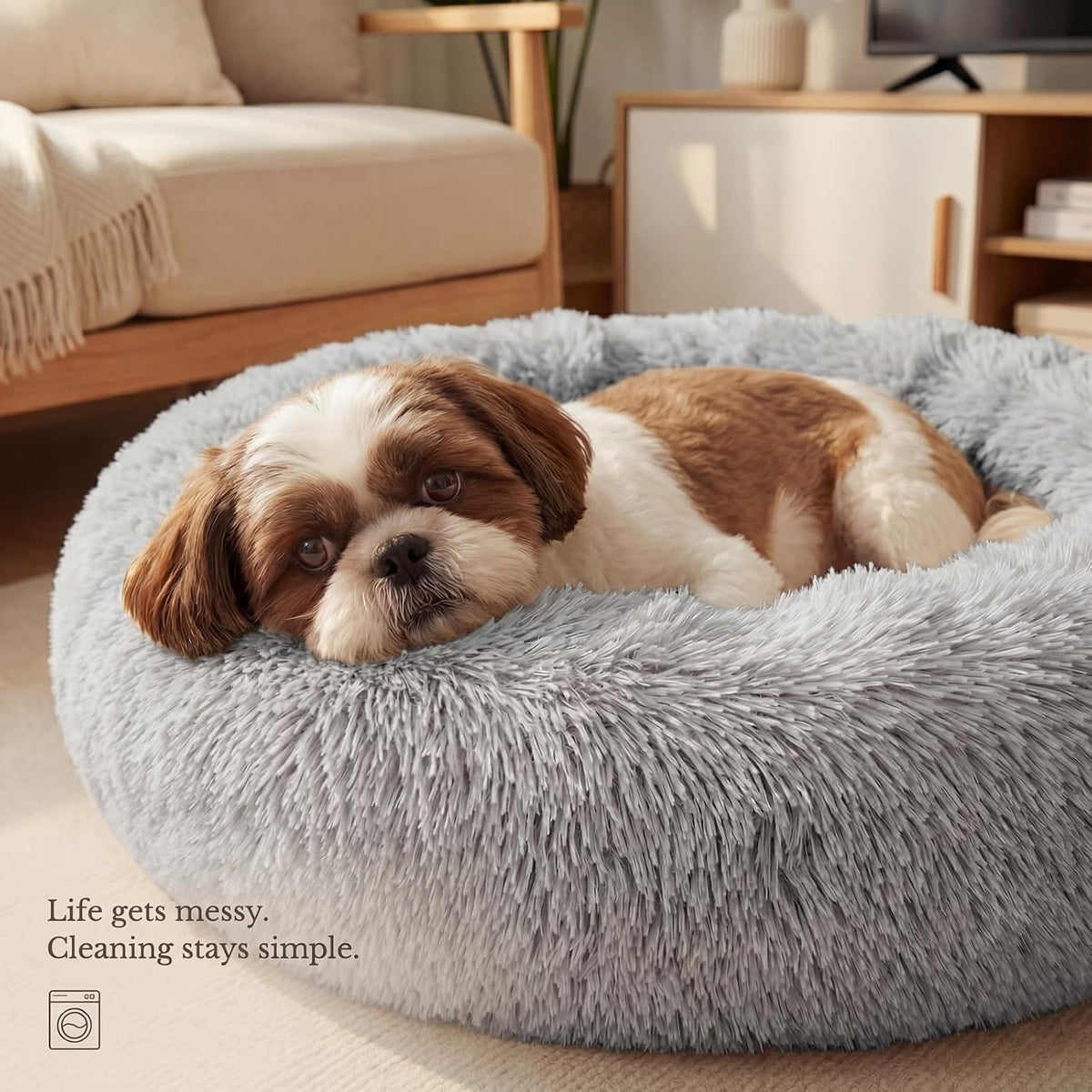 nononfish Comfortable Donut Dog Bed for Small Dogs,Plush Pet Bed