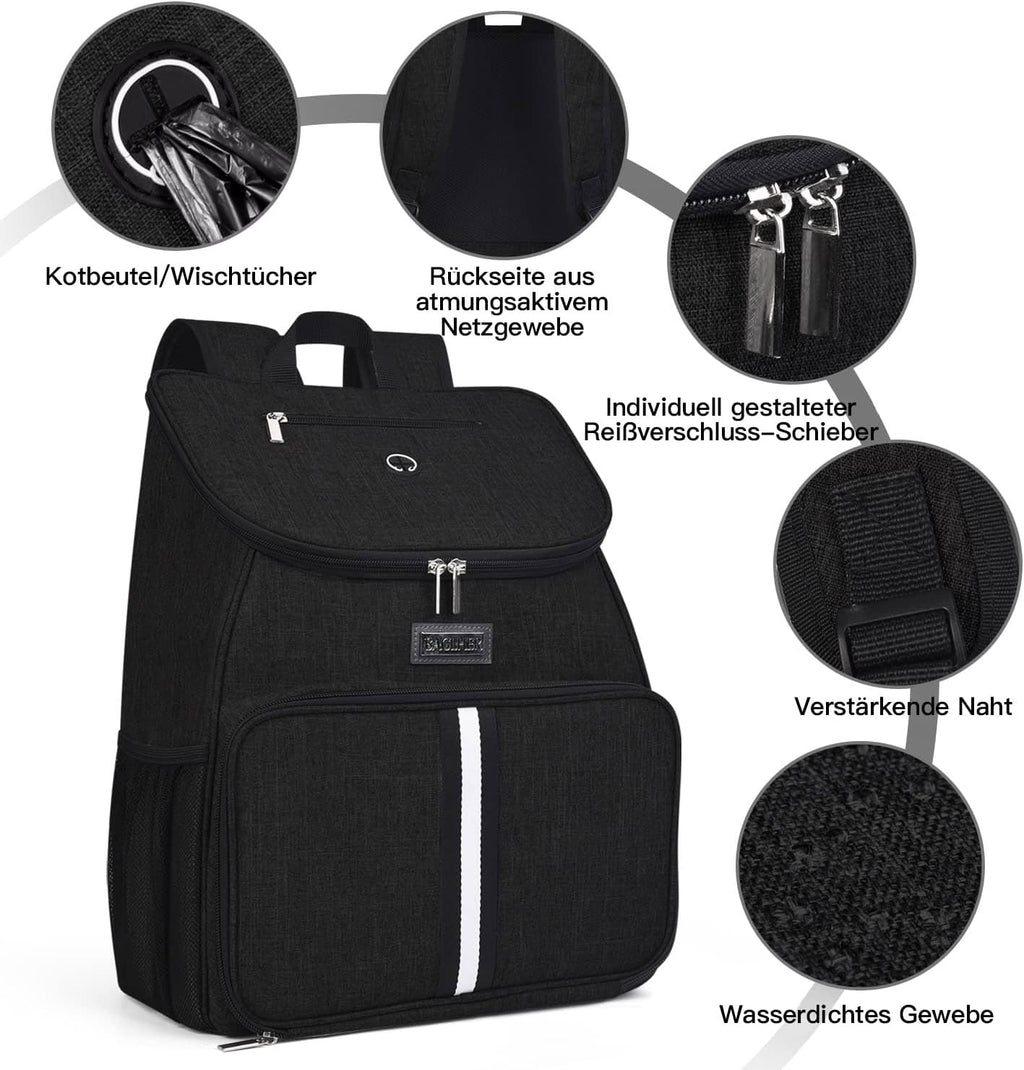BAGLHER丨Dog Travel Bag, Airline Approved Pet Supplies Backpack, Dog Travel Backpack Accessories Set with 2 Silicone Collapsible Bowls and 2 Food Baskets. Black