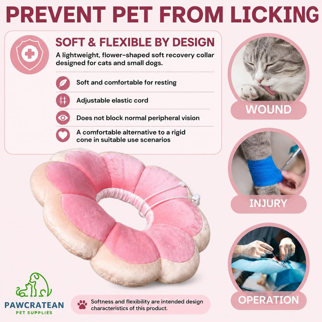 Adjustable Flower-Shaped Soft Recovery Collar for Cats and Small Dogs Only, Comfortable Protective Neck Pillow, Pink, Small