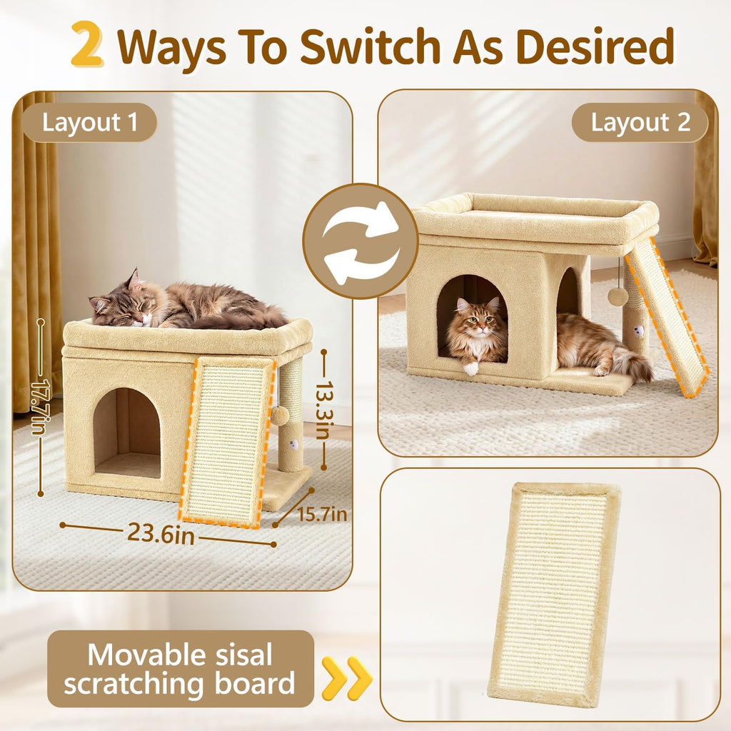 Cat Tree Tower with 15.7x23.6 Perch Bed for Indoor Cats, Beige