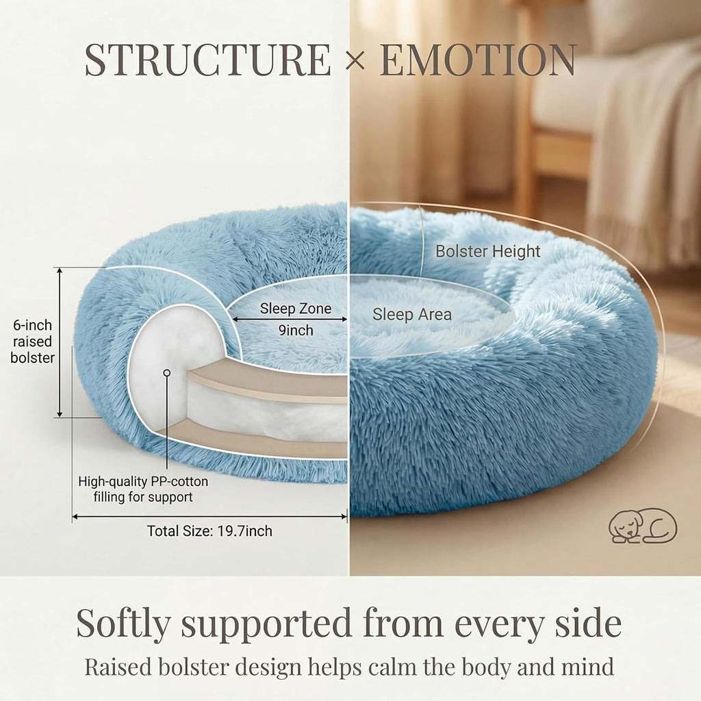 nononfish Fluffy Donut Dog Bed for Small Dogs,Cozy Plush Pet Bed