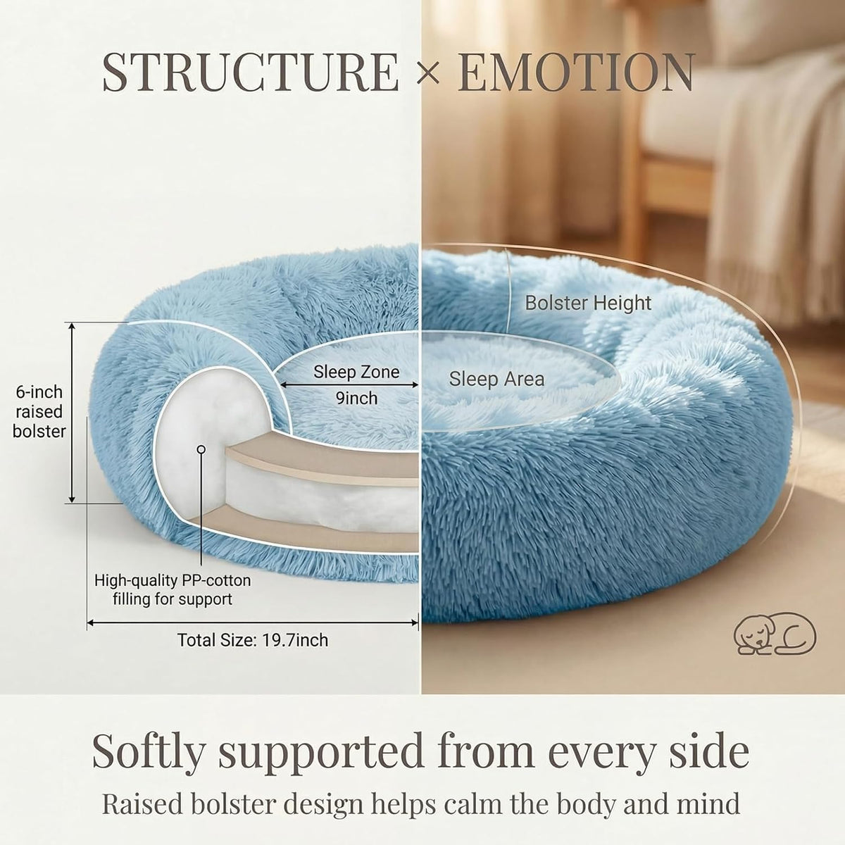 nononfish Fluffy Donut Dog Bed for Small Dogs,Cozy Plush Pet Bed