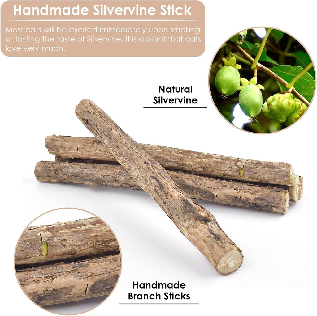 Bissap 10PCS Silvervine Catnip Chew Sticks, Interactive Toy for Cat Kitten