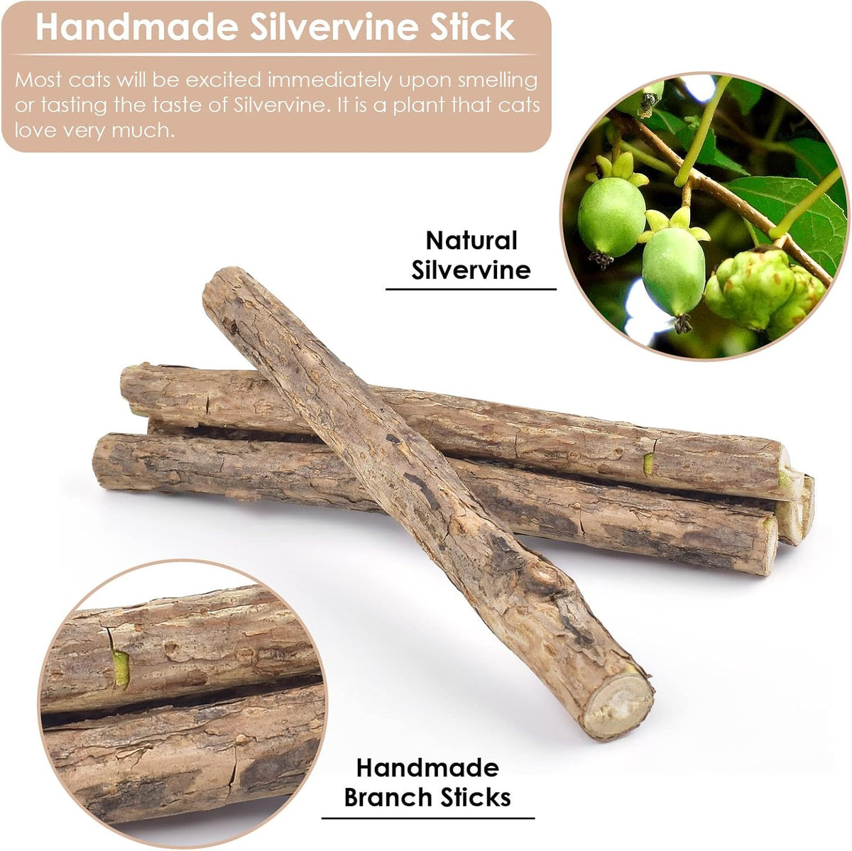 Bissap 10PCS Silvervine Catnip Chew Sticks, Interactive Toy for Cat Kitten