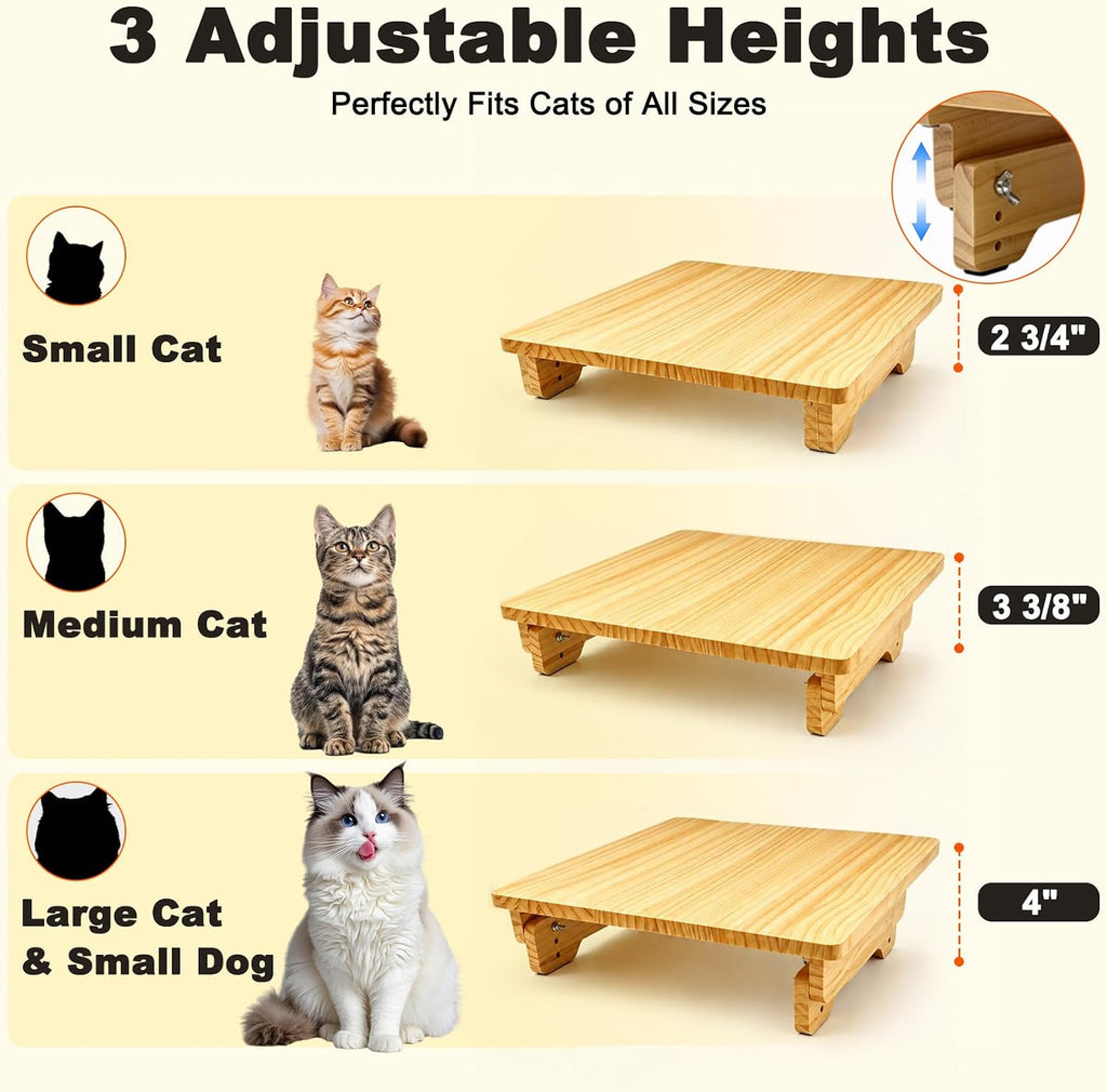 SZEE Adjustable Cat Food Stand, for Square 2-Bowl Automatic Cat Feeder
