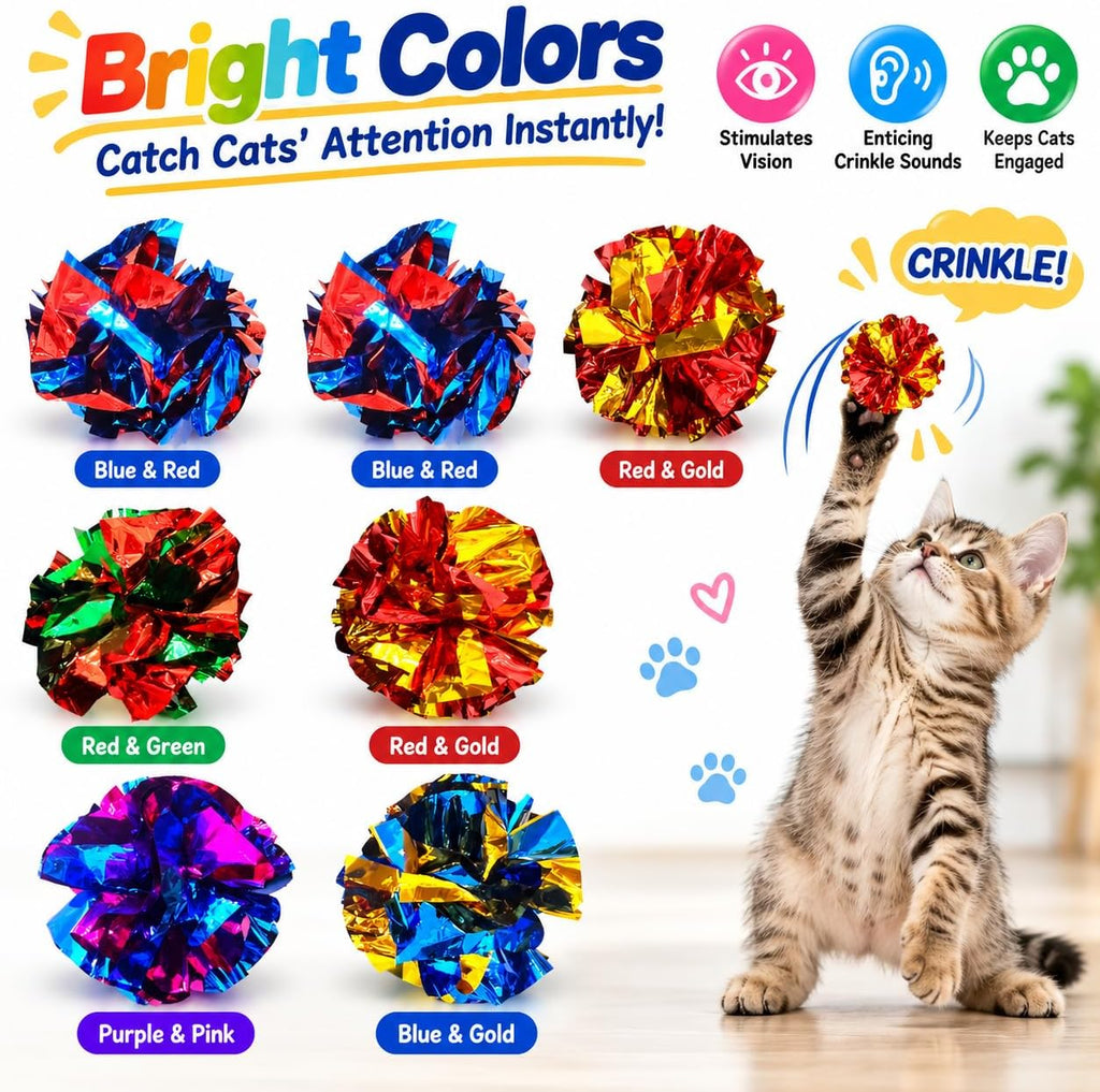 Cat Crinkle Ball Toys, 10 Pack 2.3 Inch Colorful Crinkle Balls for Indoor Cats and Kittens, Interactive Cat Toys for Swatting, Chasing, Pouncing and Hunting
