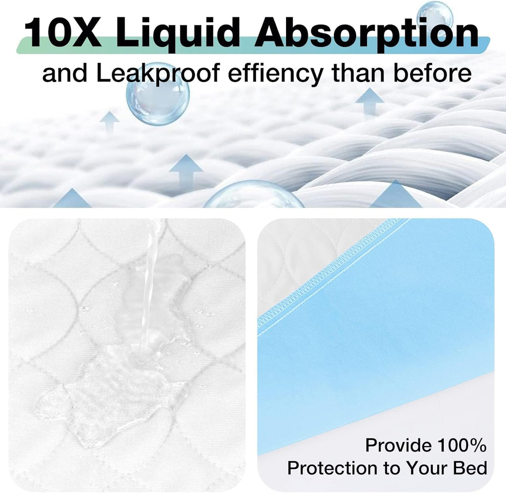 Washable Waterproof Extra Large Bed Pads, 72" x 36" (2 Pack) Incontinence Bed Pads, Waterproof Mattress Protector & Washable Pee Pads, Perfect for Adults, The Elderly and Pets