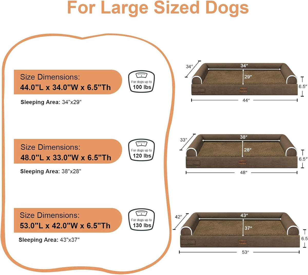 NANUYA Orthopedic Dog Bed for XX-Large Dogs, 44 x 34 Inch, Dark Coffee