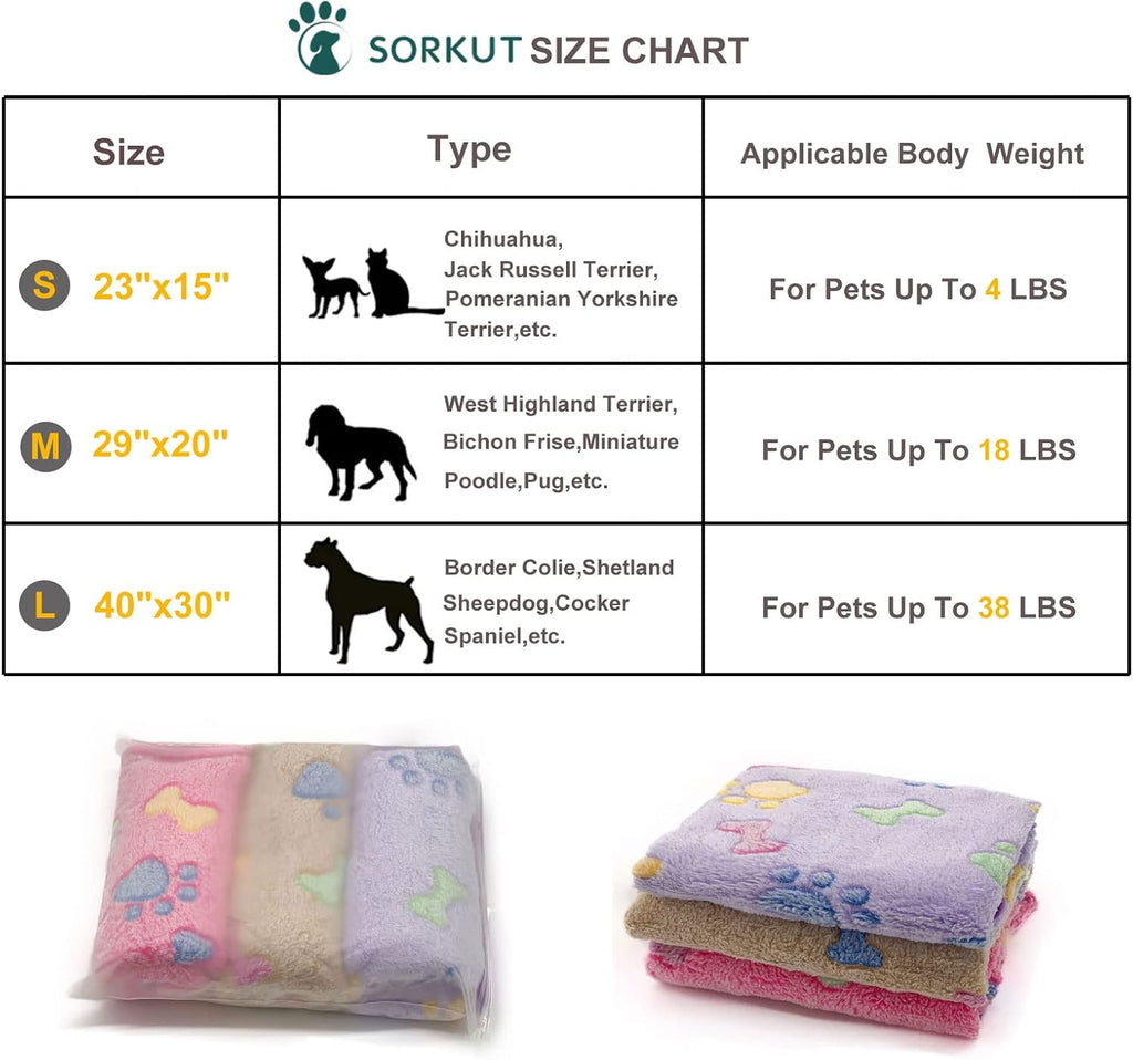 1 Pack 3 Puppy Blankets Super Soft Warm Sleep Mat Bone Print Cute Blanket Fluffy Premium Fleece Pet Blanket Flannel Throw Dog Blankets for Small Dogs Puppy Cat,Small(23"x15")