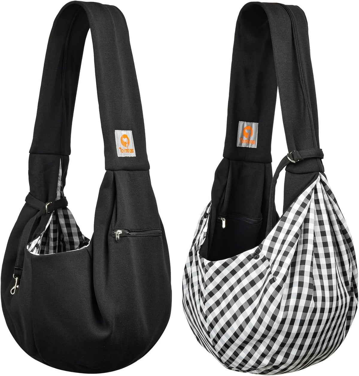 Tomkas Small Dog Cat Sling Carrier Puppy Purse Travel Wrap Soft Crossbody Pet Bag (Black, M - Zip Pocket & Classic Strap)