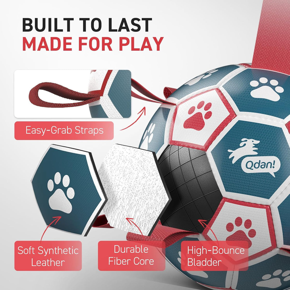 QDAN Large Dog Soccer Ball with Straps, 9 Inch Big Balls for >90 lbs Dogs | Giant Herding Ball for Dogs, Interactive Dog Toys for Tug of War, Puppy Birthday Gifts, Water Toy, Training Soccer Balls