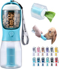 Cibaabo Dog Water Bottle with Food Container & Poop Bag Holder & Filter | Feeding & Hydration & Waste All in One | Travel Puppy Water Bowl | Portable Pet Dispenser | Dog Gifts | for Walking Beach