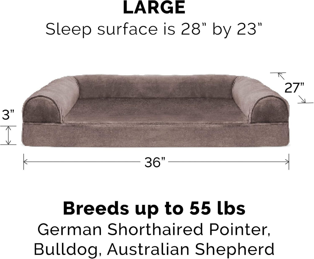 Furhaven Replacement Dog Bed Cover Faux Fur & Velvet Sofa-Style, Machine Washable - Driftwood Brown, Large