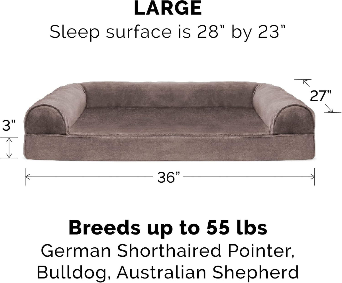 Furhaven Replacement Dog Bed Cover Faux Fur & Velvet Sofa-Style, Machine Washable - Driftwood Brown, Large