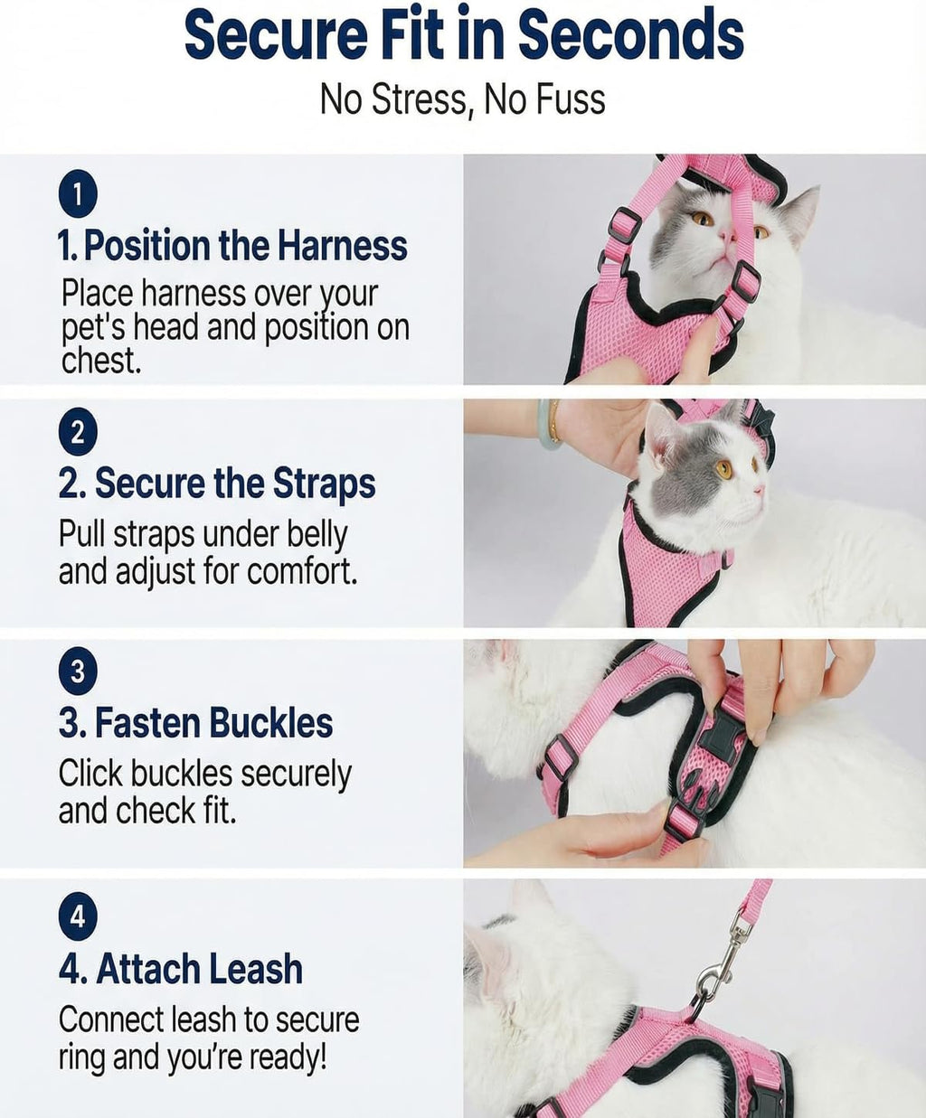 Luxelle 2 Pack Escape-Proof Cat Harness and Leash Set for Walking – Adjustable No Pull Soft Vest with Easy-Wear Buckle, Reflective Straps, Breathable Mesh – Outdoor Travel Harness for Cats & Kittens