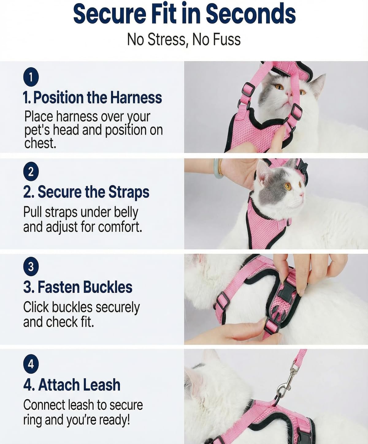 Luxelle 2 Pack Escape-Proof Cat Harness and Leash Set for Walking – Adjustable No Pull Soft Vest with Easy-Wear Buckle, Reflective Straps, Breathable Mesh – Outdoor Travel Harness for Cats & Kittens