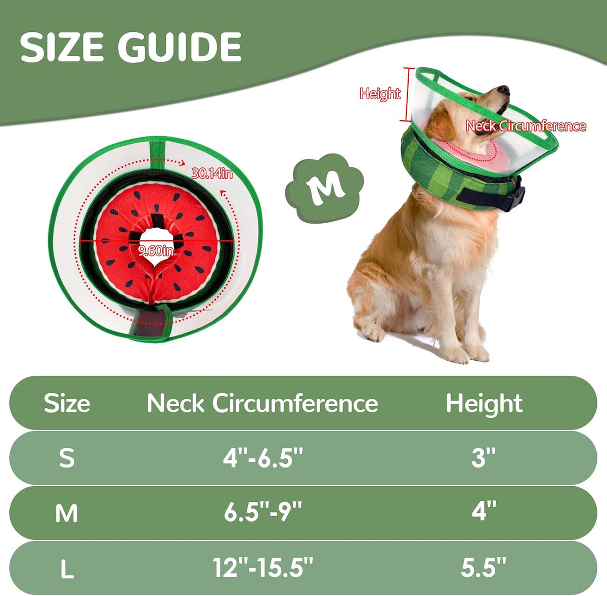 Inflatable Dog Cone Collar with Anti-Licking Clear Shield, Adjustable Elizabethan Collar, Soft Recovery Collar for Dogs, Dog Cones Alternatives for Large Medium Small Dogs & Cats
