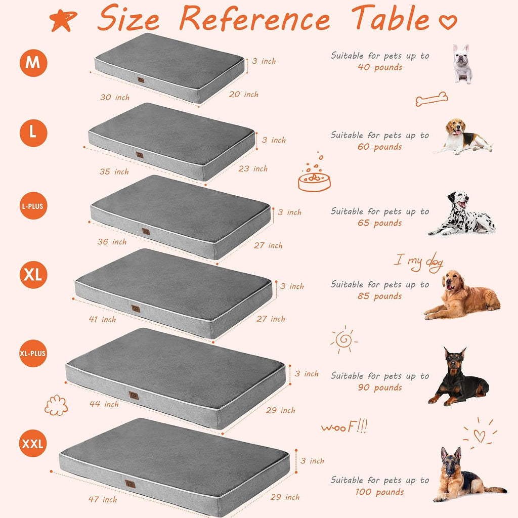 EHEYCIGA Large Washable Dog Crate Bed with Memory Foam, 35x23Inch, Grey
