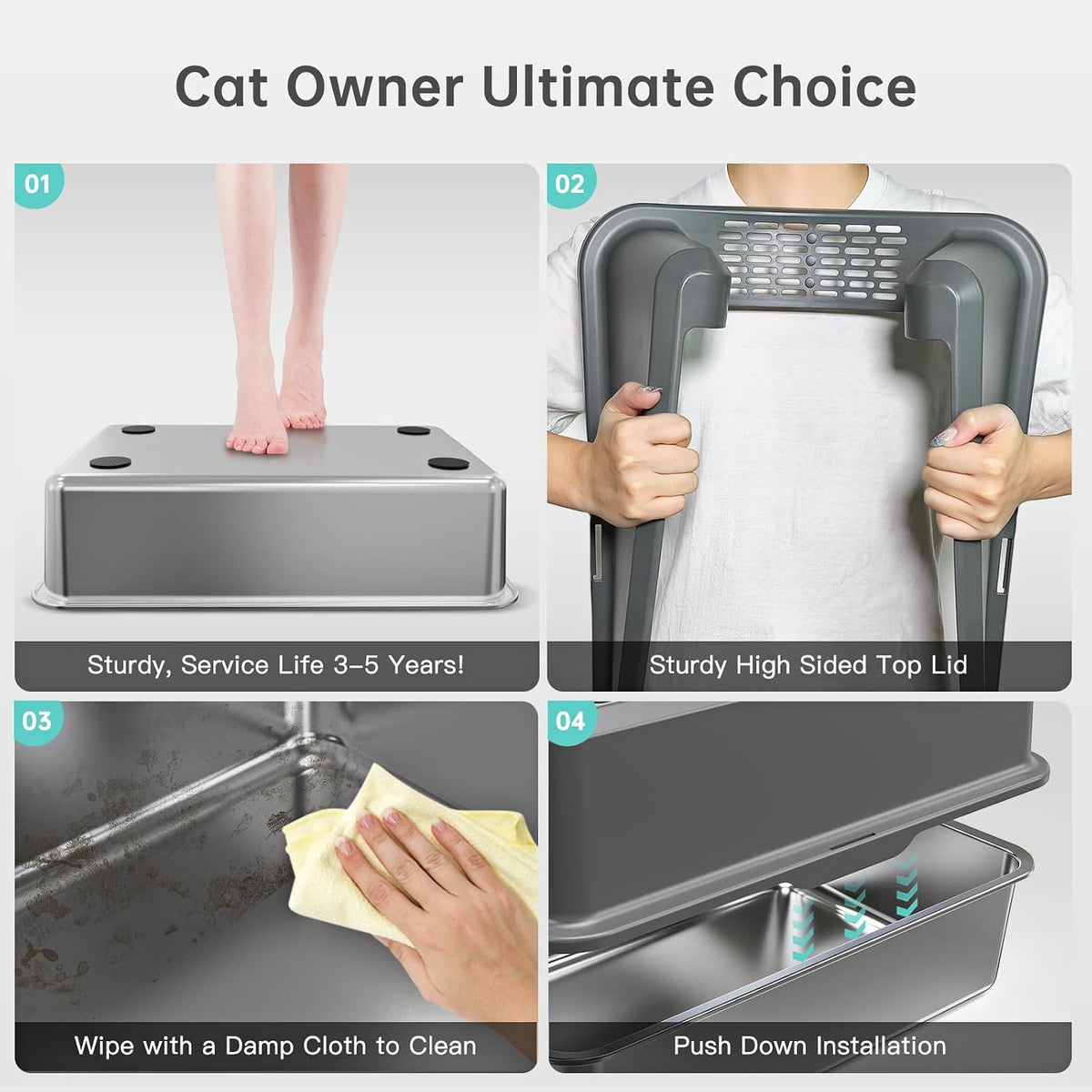 Stainless Steel Cat Litter Box, XL High Sided Open Top Litter Pan, 1 Scoop | Extra Large Litter Box for Big Cats, High Sides, Anti-Urine Leakage, Non-Stick, Odor-Free, Easy Clean, Reduce Litter Tracking