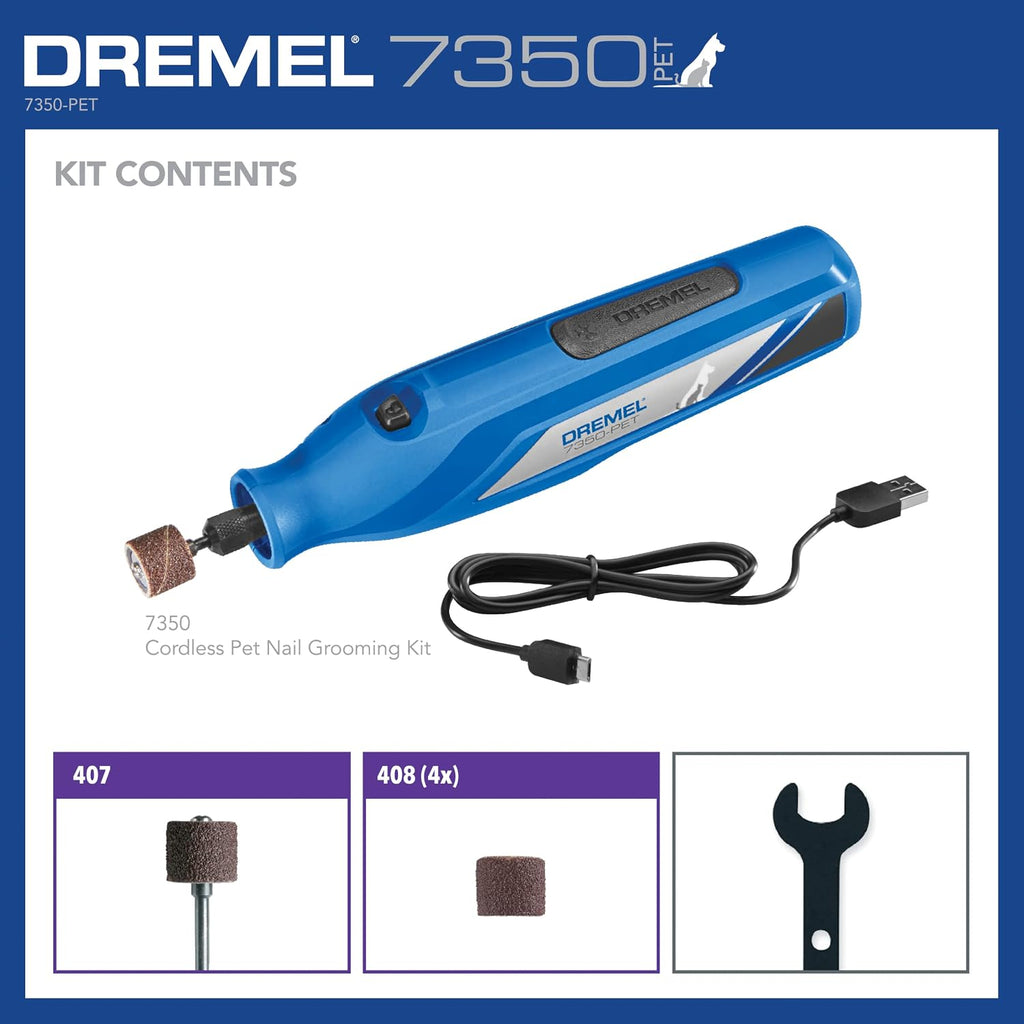 Dremel 7350-PET 4V Pet & Dog Nail Grinder, Easy-To-Use & Safe Nail Trimmer, Professional Pet Grooming Kit - Works on Large, Medium, Small Dogs & Cats 