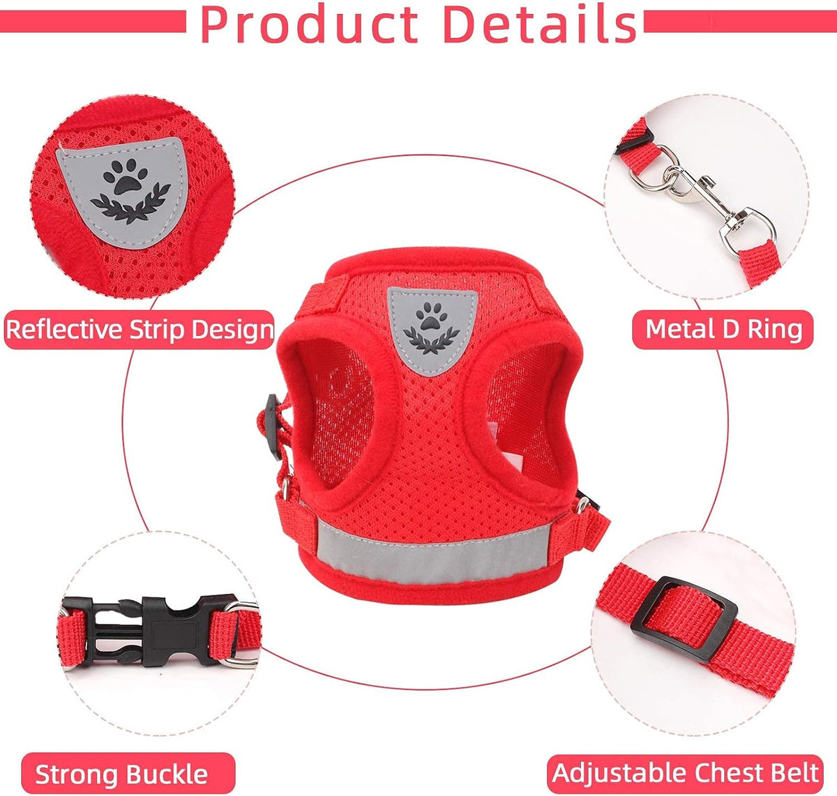Cat Vest Harness and Leash Set, Escape Proof Kitten Harness Red M