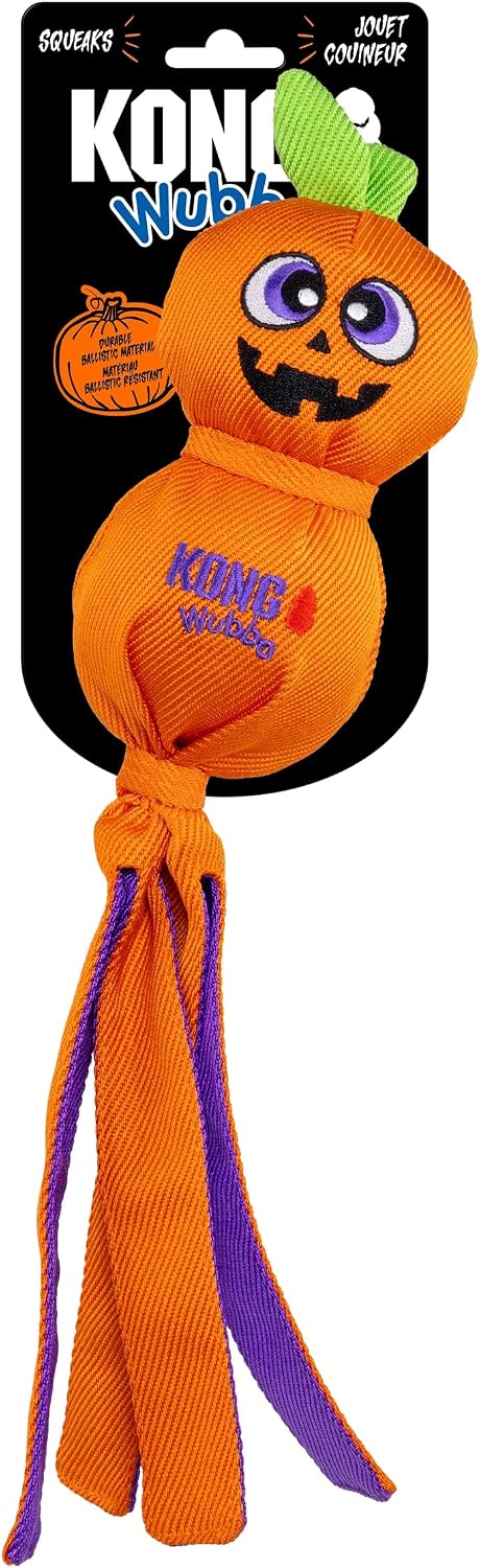 KONG Halloween Wubba Monster/Pumpkin Large 2 Pack – Durable Interactive Tug & Toss Dog Toy