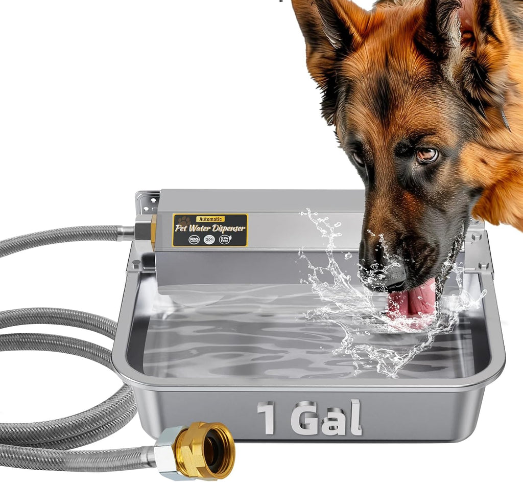 1Gal/3.8L Automatic Water Dispenser for Dogs, Patented Automatic Dog Water Bowl Dispenser, Stainless Steel Water Bowl for Livestock Chicken, Outdoor Dog Water Feeder Fit 3/4'' GHT Faucet