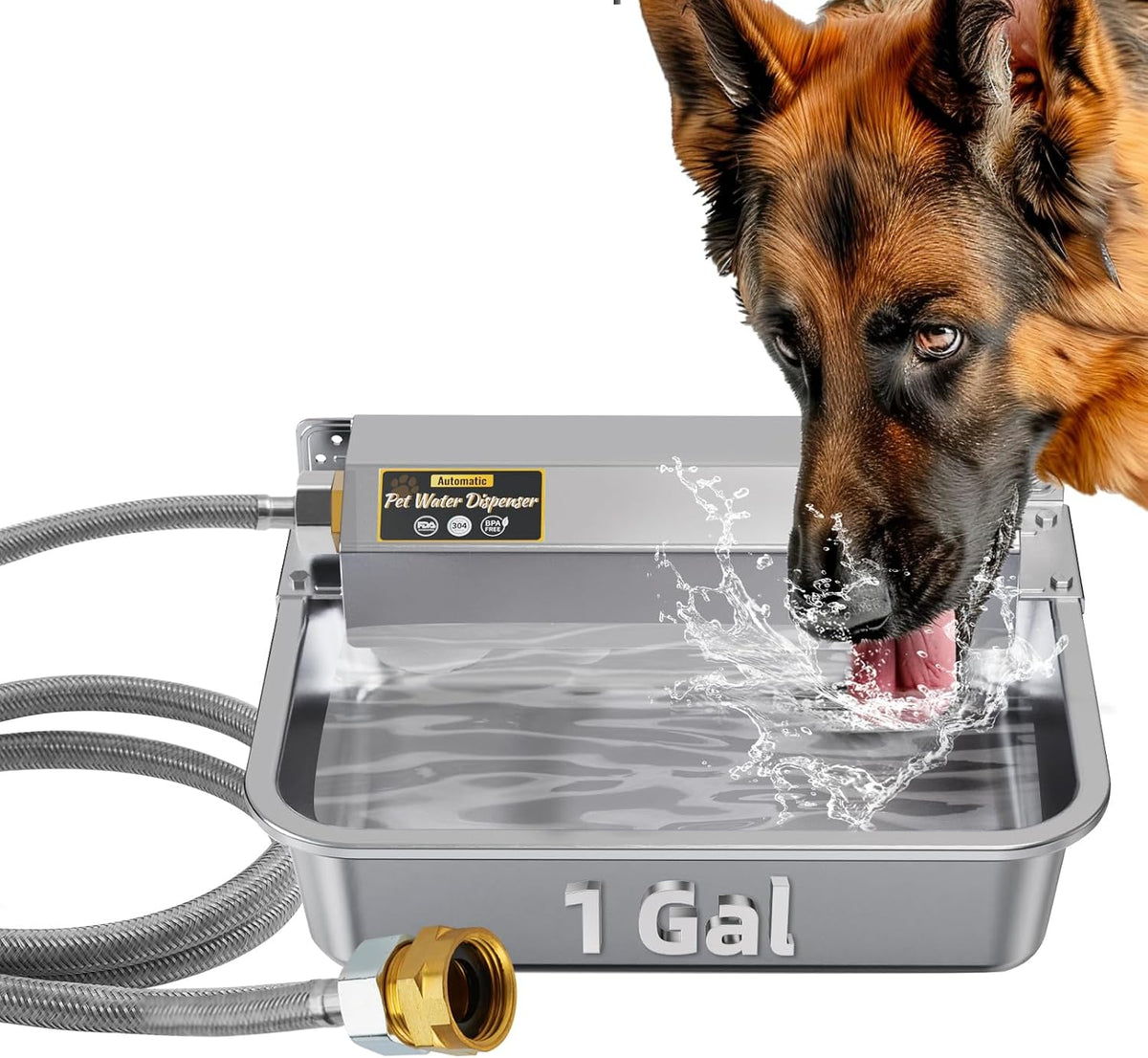 1Gal/3.8L Automatic Water Dispenser for Dogs, Patented Automatic Dog Water Bowl Dispenser, Stainless Steel Water Bowl for Livestock Chicken, Outdoor Dog Water Feeder Fit 3/4'' GHT Faucet