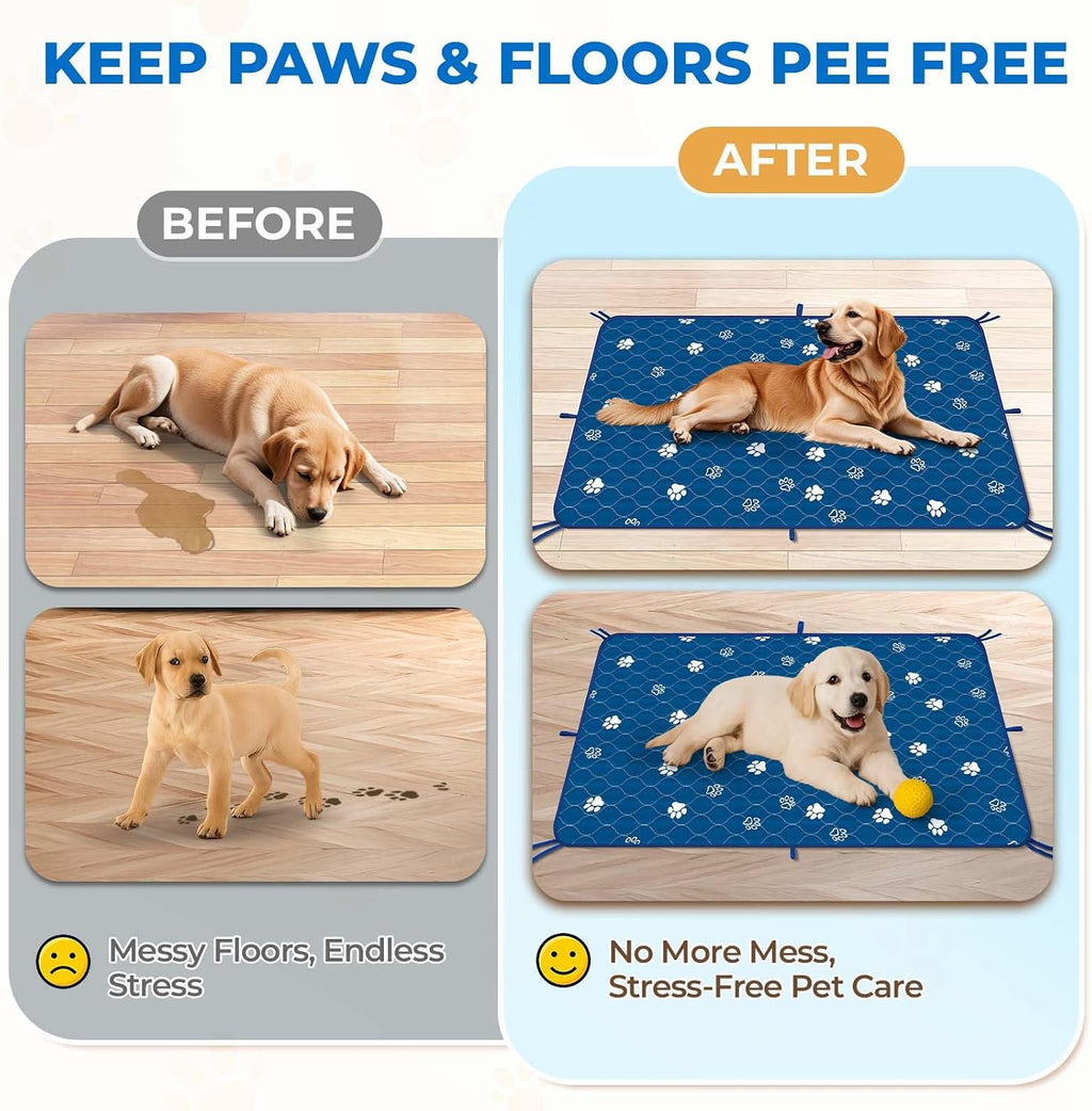 Fostanfly Washable Pee Pads for Dogs, Ultra-Absorbent, 2 Pack 36"x41" Blue | Leak-Proof, Waterproof, Non-Slip, Large Reusable Pee Pads for Puppy Potty Training, Crate and Playpen with 8 Tie Straps