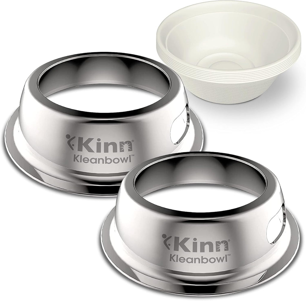 Kinn Kleanbowl Pet Bowl Stainless Steel Frame, 16 oz (Pack of 2) | Compostable Refills, Spill-Proof Stable, Disposable, Easy Cleaning, No Plastic 