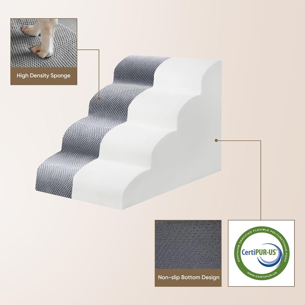 PAWSCRAT 5-Step Pet Stairs for High Beds & Sofas, 22.8''H Dog Stairs