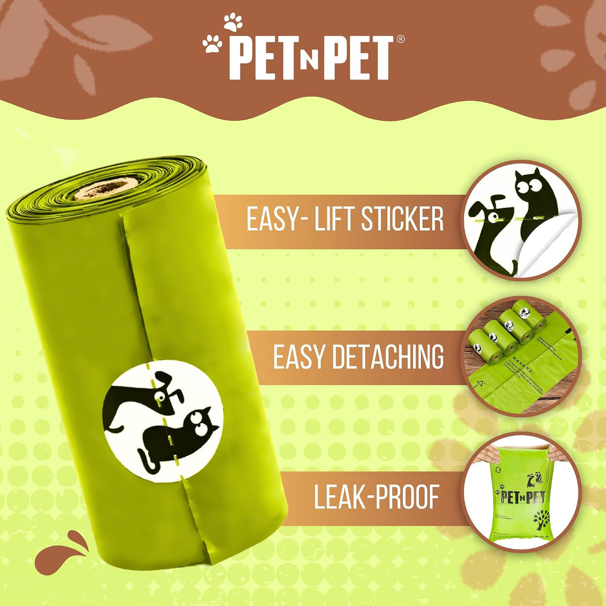Pet N Pet Poop Bags For Dogs, 240 Counts Plant Based Dog Poop Bags Rolls, Thick Doggie Poo Bag, 100% Leak-proof, Easy to Use Pet Waste Bag (Pack of 2)