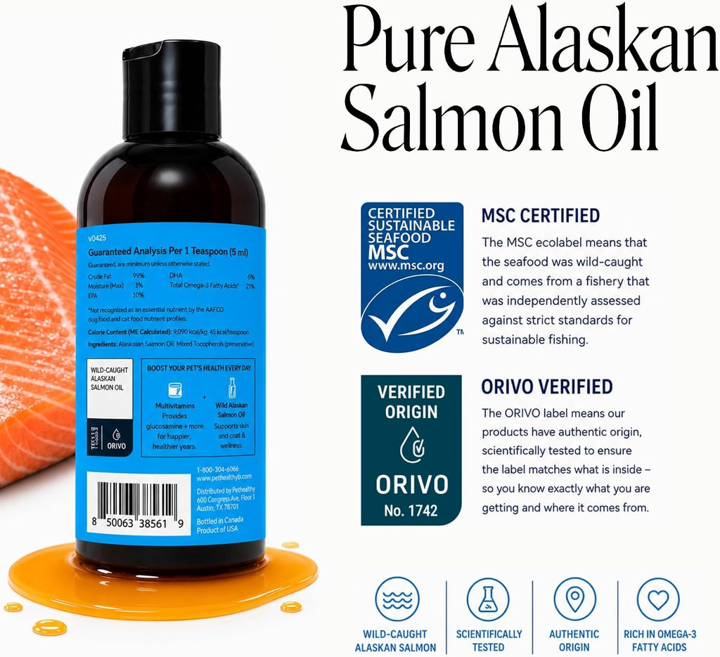 Pet Honesty Vet Recommended Salmon Oil for Dogs and Cats, 8oz