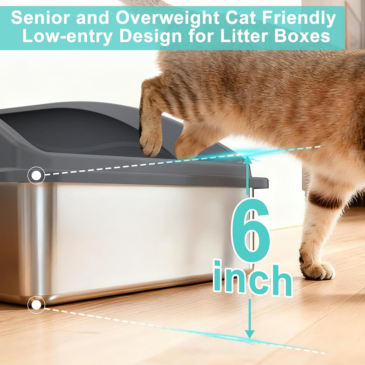 AIPERRO Stainless Steel Litter Box | XL Metal Cat Litter Boxs with Lid | Enclosed High Sided for Big Cats | Anti-Urine Leakage | Non-Stick & Easy to Clean with Litter Mat & Metal Scoop (Dark Gray)