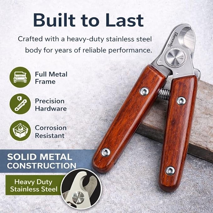 Diamondg Nail Clippers for Dogs & Cats - Heavy Duty Stainless Steel Blades | Manual Dog Toenail Cutter with Spring, Bamboo Handle, Sharp Curved Steel Blade for Thick Nails, Safe Pet Nail Trimmers