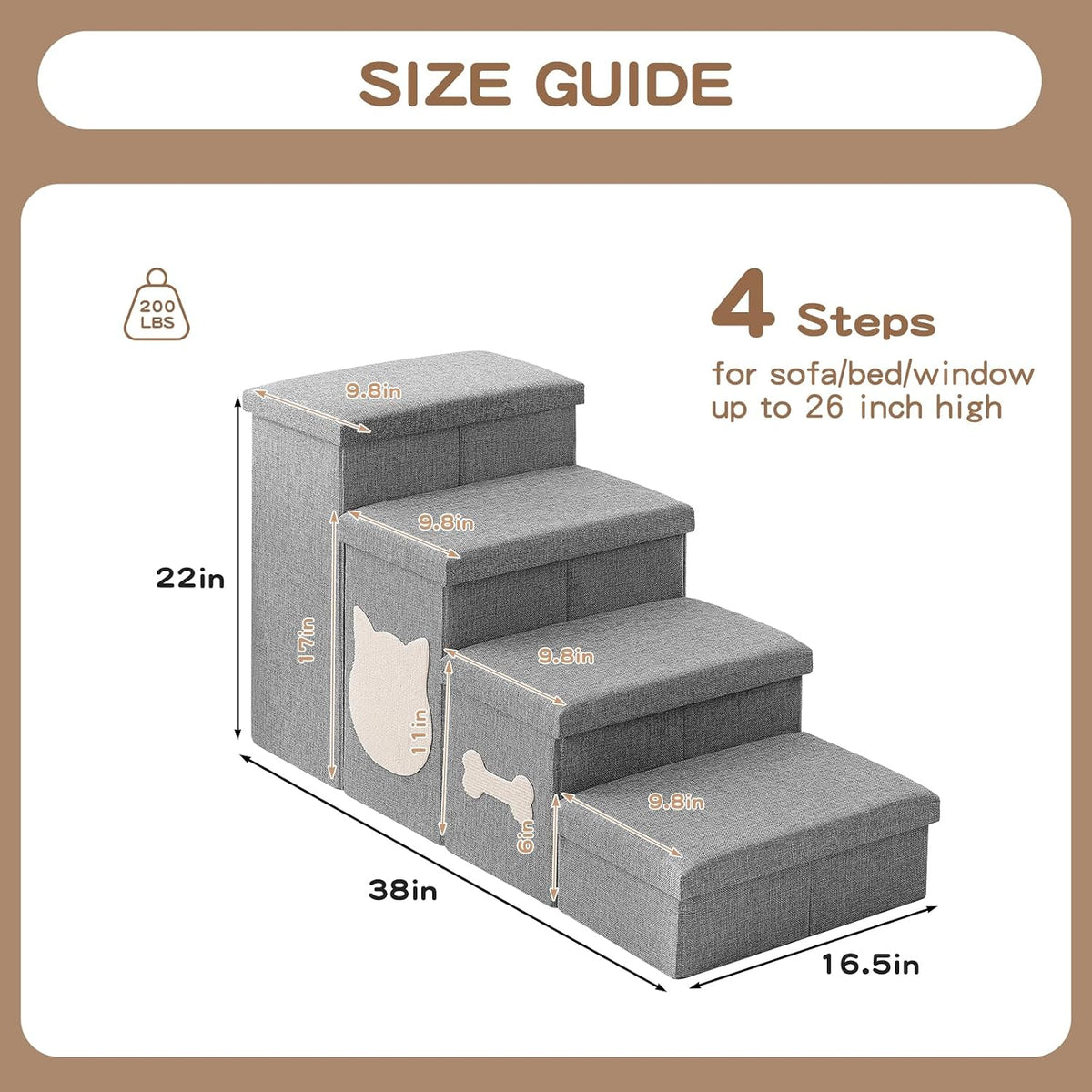 4-Step Dog Stairs for Large Dogs, Folding Dog Steps for High Bed