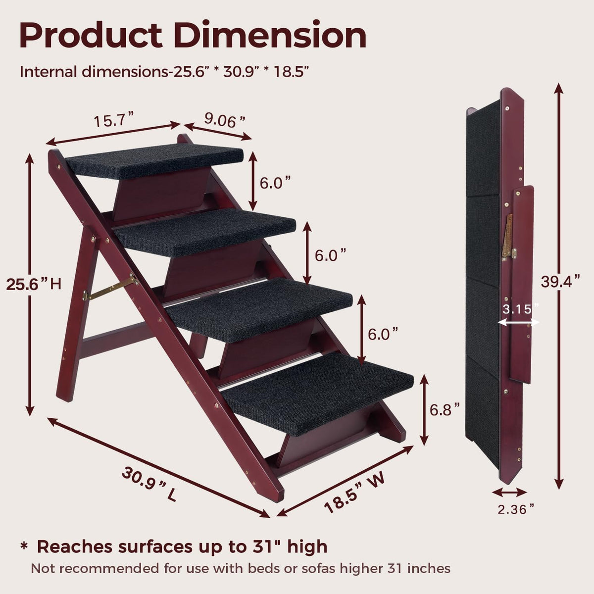 BRIKY Wooden Dog Stairs/Steps, Foldable 4 Steps