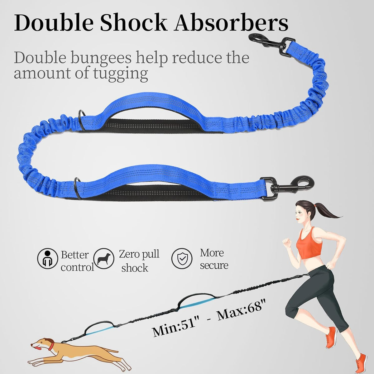 iYoShop Hands Free Dog Leash with Zipper Pouch, Large, 25-120LB, Royal Blue