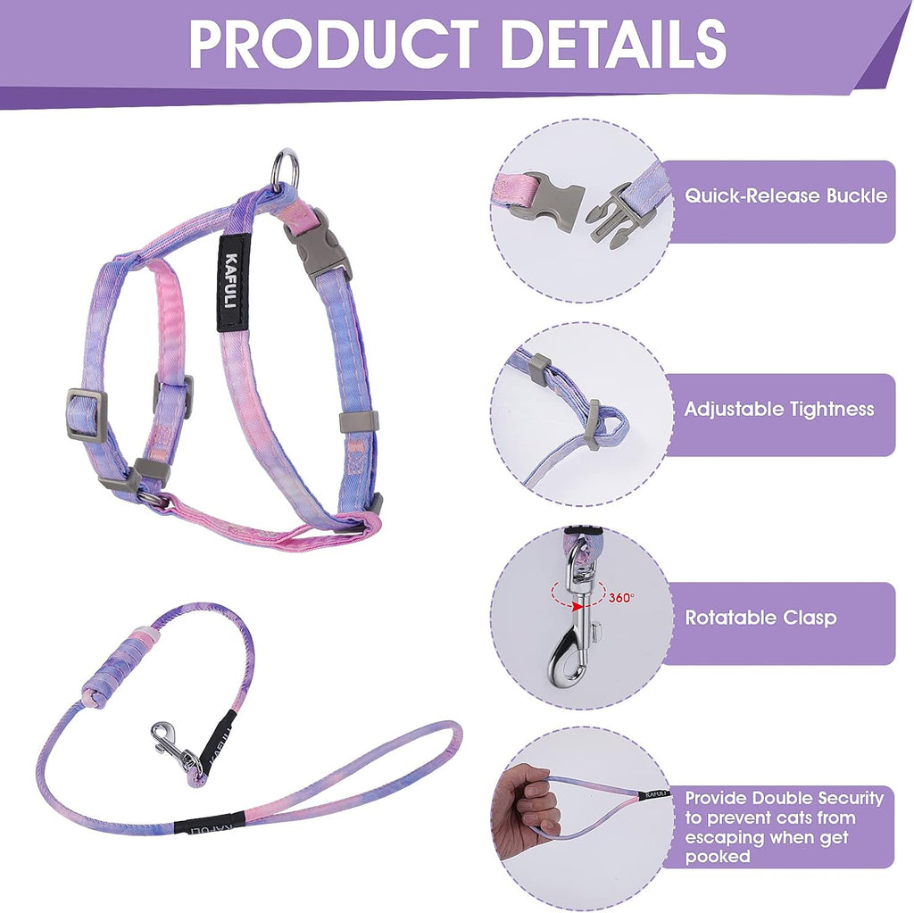 TIESOME Cat Harness and Leash Set, Adjustable Gradient Kitten Harness Escape Proof Harness with Leash for Kitty Outdoor Walking (Gradient Purple)