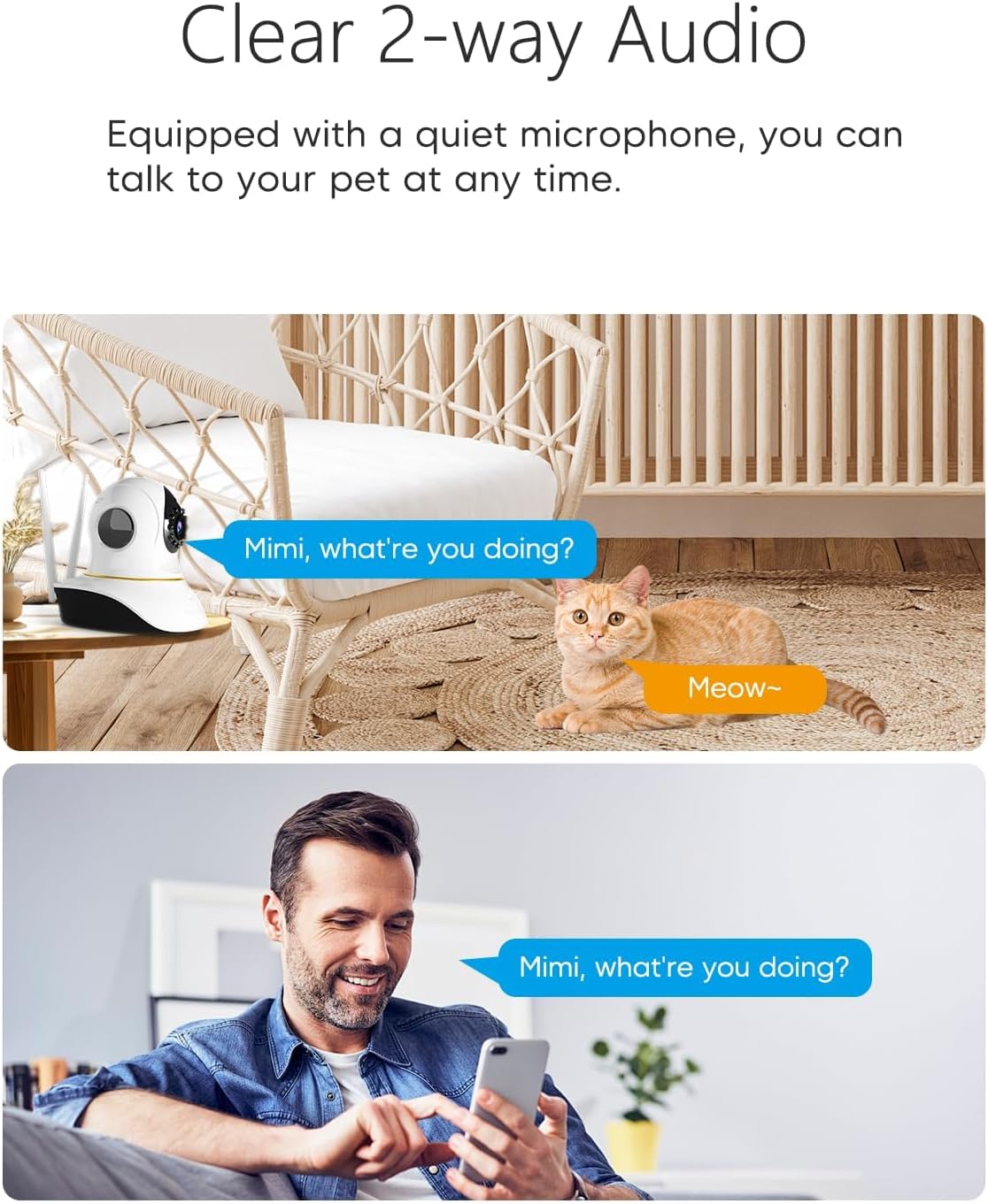 VSTARCAM Interactive Pet Camera with Dual WiFi Antennas, 360° Pan-Tilt, 2K Dog & Cat Camera with Phone APP, 2.4GHz WiFi, IR Night Vision, Motion Detection, 2-Way Audio, Dog Cameras for Pet Monitoring