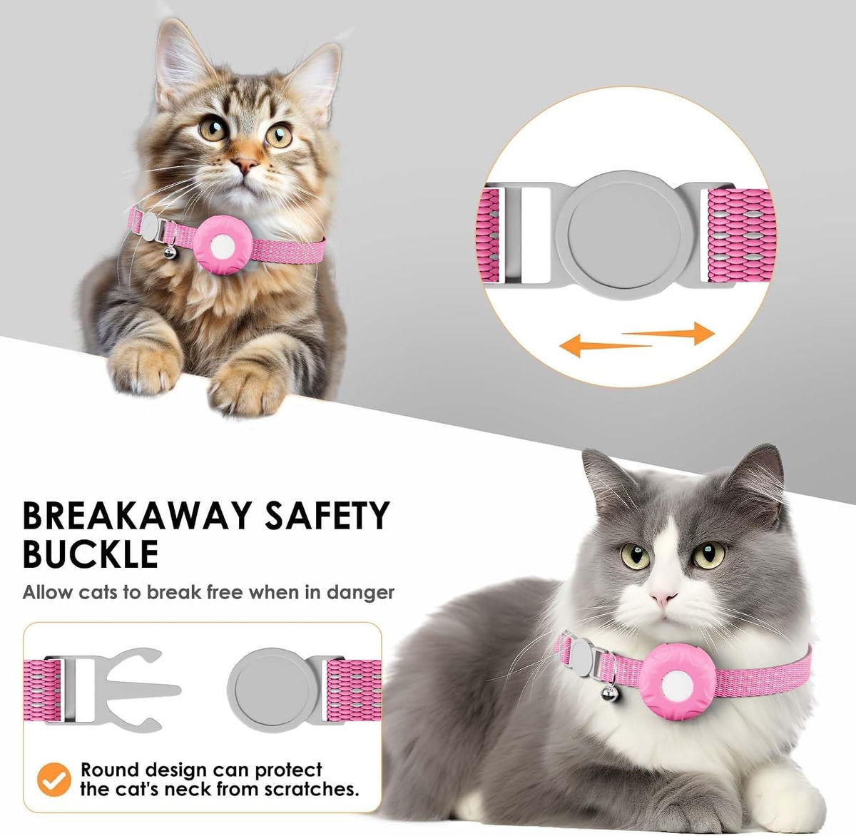 GPS Tracker, Bluetooth Mini GPS Dog Tracker, Cat Tracker Including Cat Collars, No Monthly Fee Cats GPS Tracker, Work with Find My APP (Only iOS), Pink