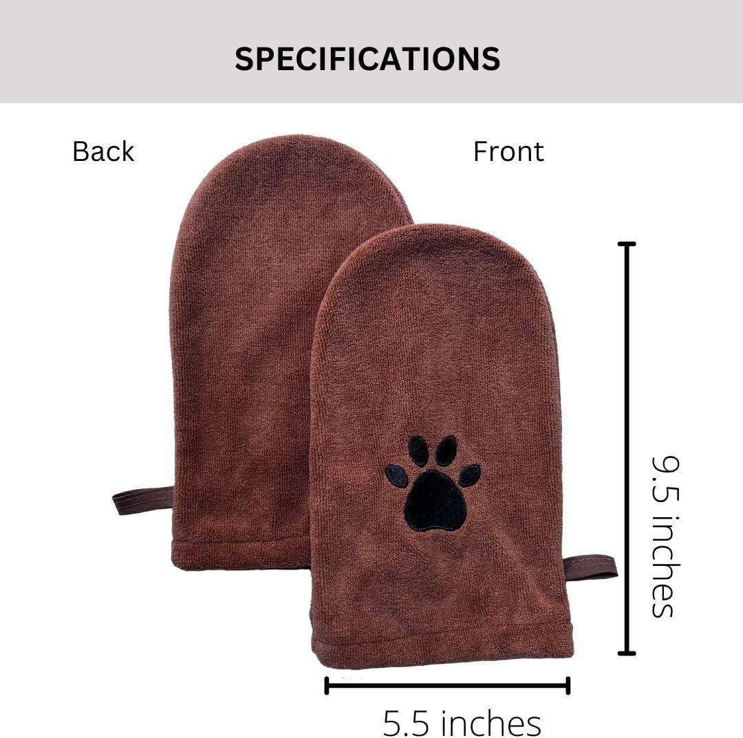 Penny & Niko Microfiber Pet Towel Mitts - Paw Cleaning and Drying Mitts/Gloves for Dogs and Cats (Brown, Standard - 4 Pack)
